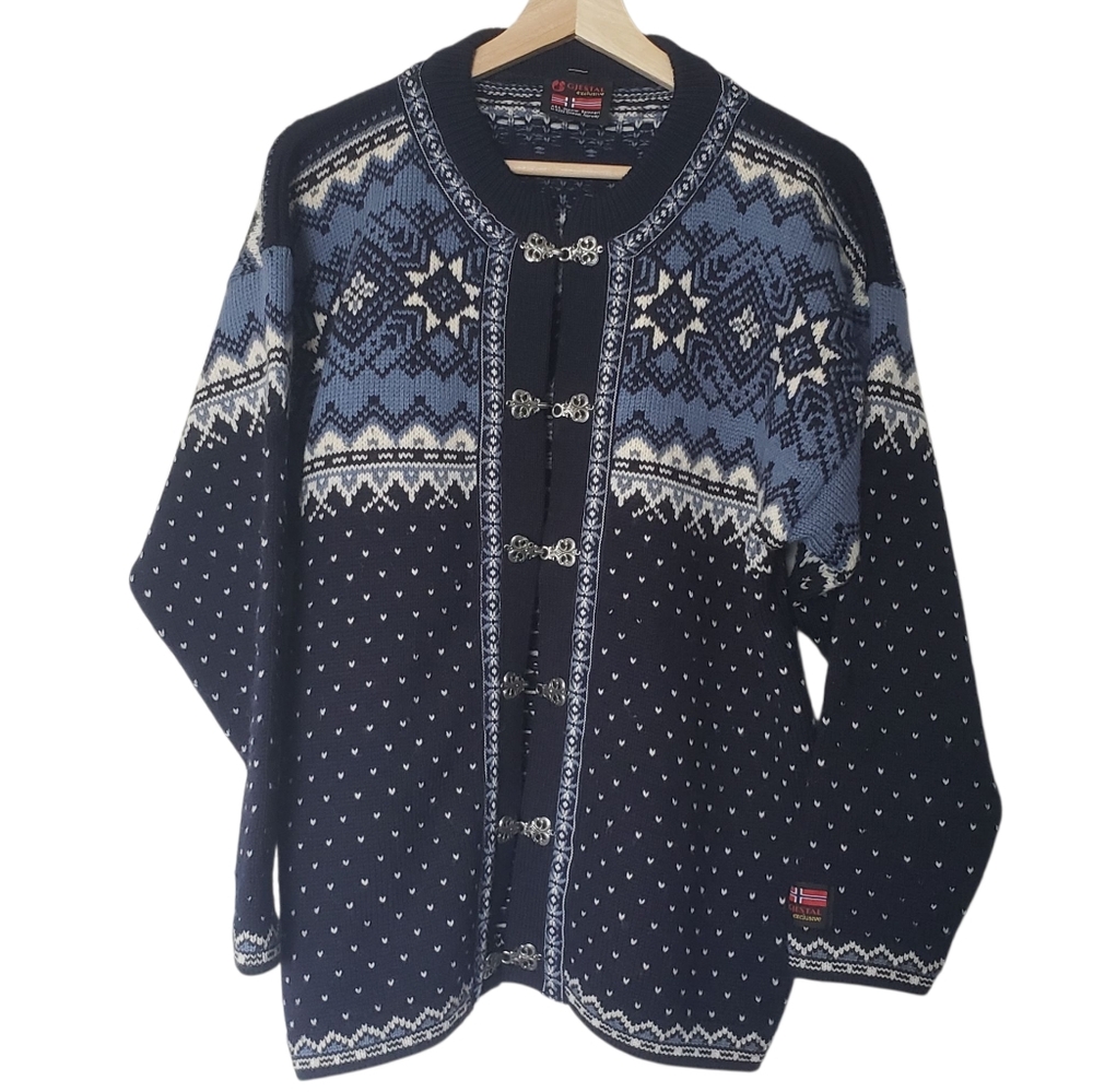 Gjestal Cardigan Sweater Exclusive Norway Nordic Wool Snowflake Unisex Clasp M